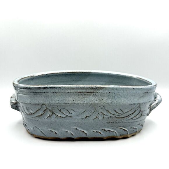 CASSEROLE BAKING SERVING DISH Handmade Oval Stoneware Art Pottery Signed Jervey - Picture 1 of 8